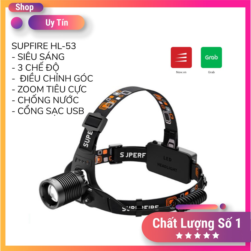 Đèn Pin Đội Đầu Siêu Sáng + FreeShip + Đèn pin đội đầu có zoom độ sáng cao 1500 lumen - SupFire HL-53