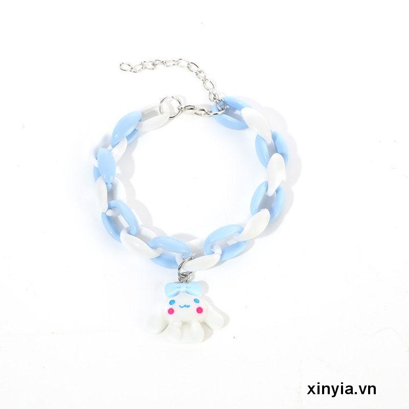 🌺Vòng Tay Dây Bện Mặt Hình Chú Chó Cinnamon Mềm Mại Màu Hồng Xanh Dương Phong Cách Nhật Bản Xinh Xắn