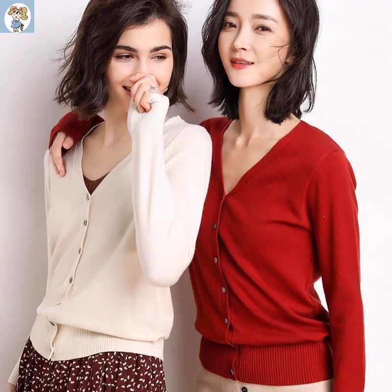 Áo khoác len cardigan xẻ cổ chữ V màu trơn phong cách thời trang 2019 Xiaozhainv vn K5F9