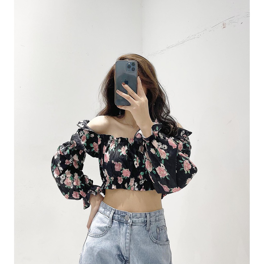 (FREESHIP) Áo trễ vai hoa hồng to hàng quảng châu cao cấp