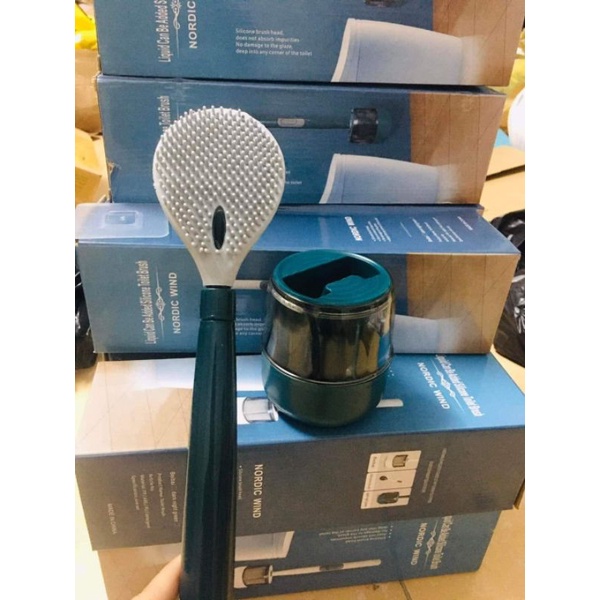Chổi cọ toilet gắn tường-Cây cọ silicon có bình chứa xà phòng.