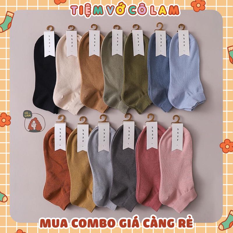 Tất vớ trơn cổ thấp ngắn màu vintage nam nữ đều mang được