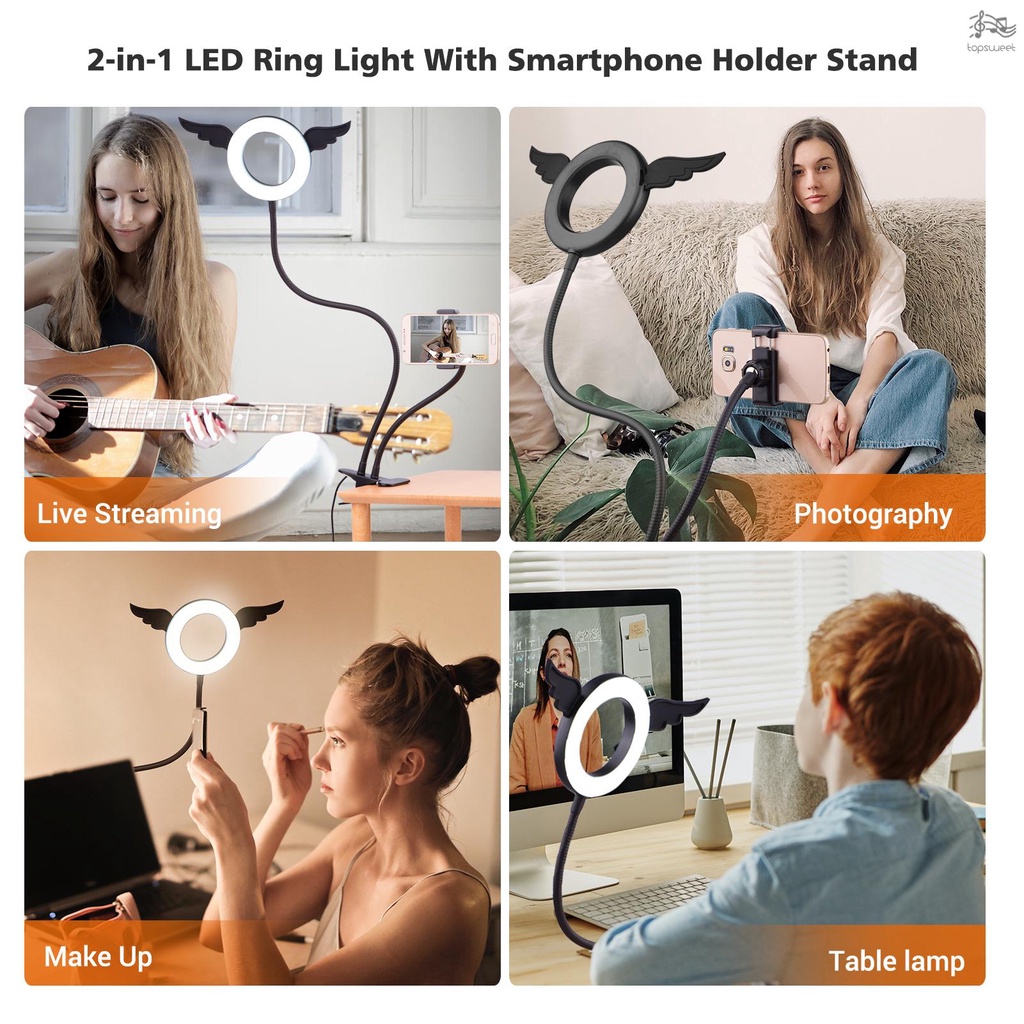 Vòng Đèn LED Andoer 5-inch 3800K-6800K 3 Màu Có Thể Điều Chỉnh Độ Sáng Kèm Giá Đỡ Điện Thoại | BigBuy360 - bigbuy360.vn