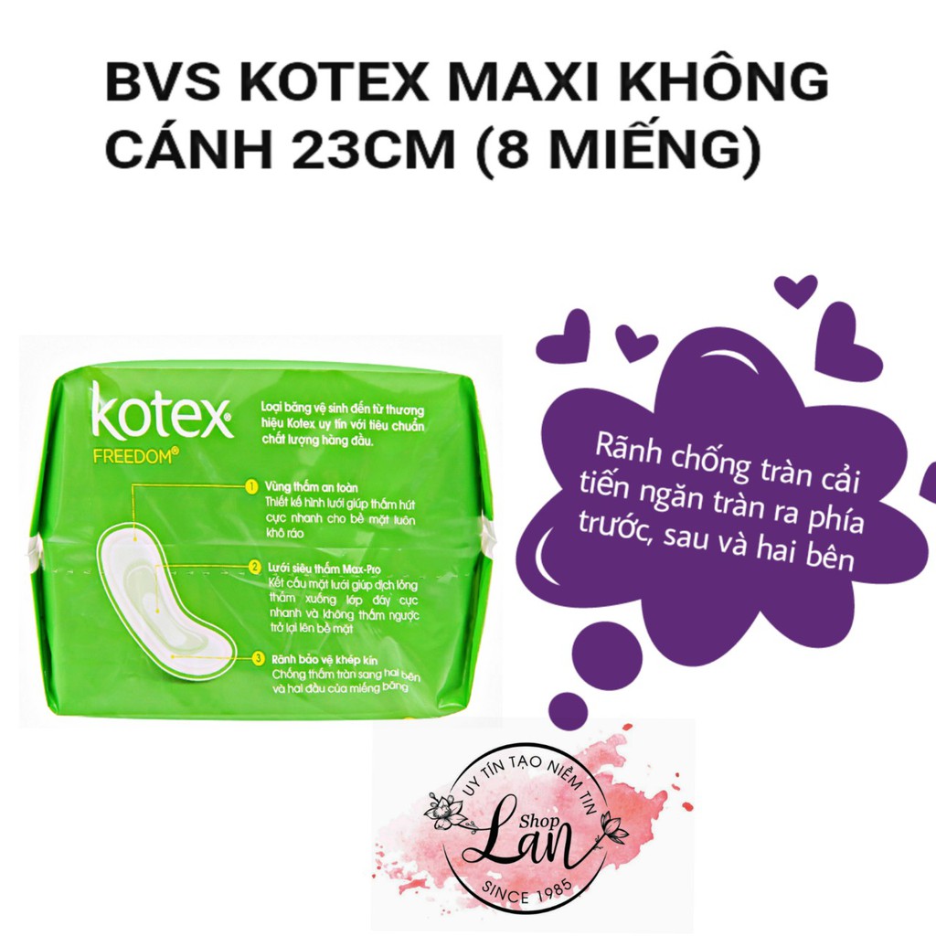 Combo 8 gói Băng vệ sinh Kotex Freedom mặt bông mềm mại maxi không cánh gói 8 miếng