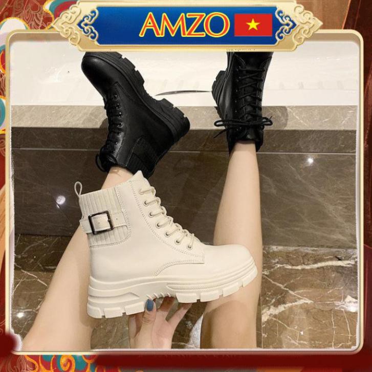 Giày Boot Nữ, Giày Boot Cổ Thấp Gót Cao 3-4 Cm Siêu Đẹp Da Mềm Hai Màu Đen - Kem Trắng Hàng Cao Cấp Dạng Boot Martin