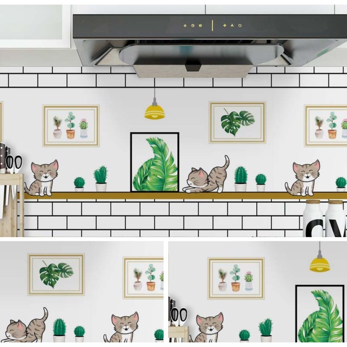 Decal giấy dán bếp tráng nhôm cách nhiệt YT075 CHÚ MÈO XINH XẮN khổ 60cm