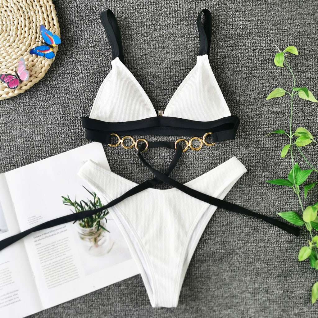 Set bikini nâng ngực màu trơn phối dây thời trang quyến rũ cho nữ | BigBuy360 - bigbuy360.vn