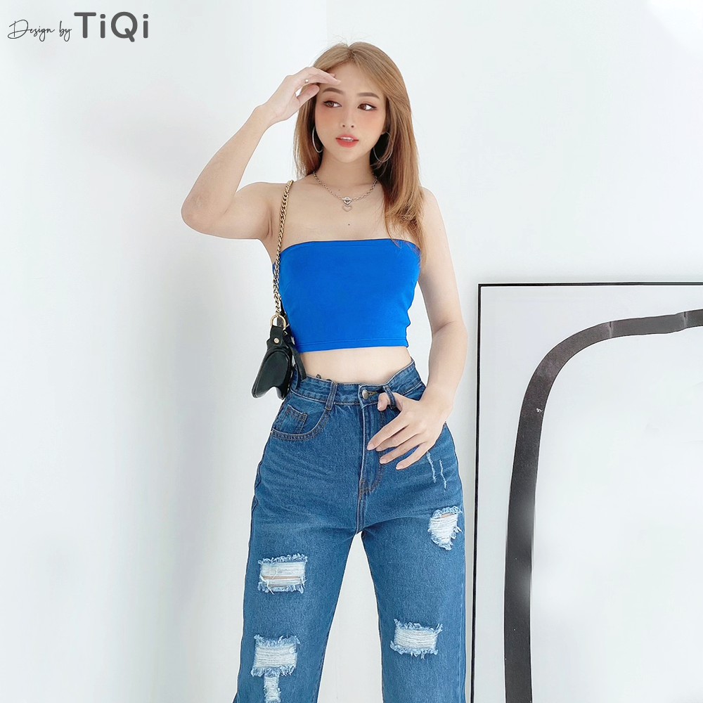 Quần baggy trơn jean cotton rách gối TiQi Jeans B1-203 | BigBuy360 - bigbuy360.vn