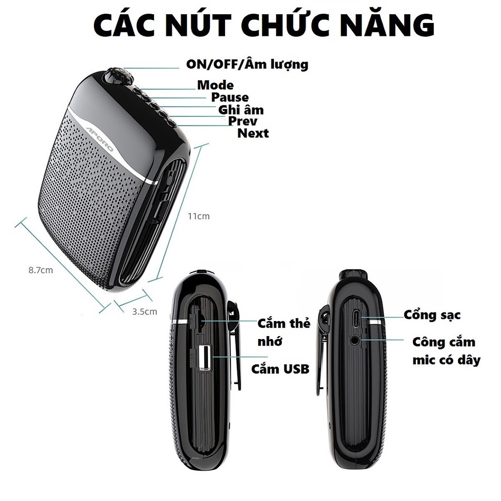 Máy trợ giảng không dây Aporo T21 UHF -Hàng chính hãng BH 12T, Công suất 20W