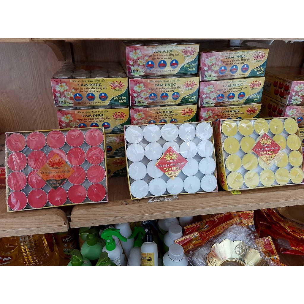 Nến sạch thực vật đế sắt vỉ 100 viên thời gian cháy 4h +_ 5%.