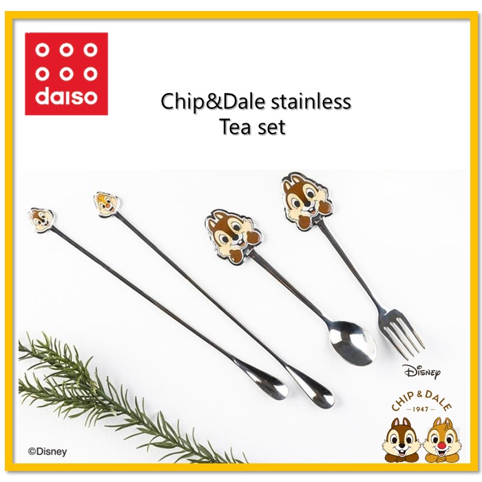 DISNEY [DAISO Korea] Muỗng Cà Phê Cán Dài Bằng Thép Không Gỉ Chip &amp; Dale Hàn Quốc