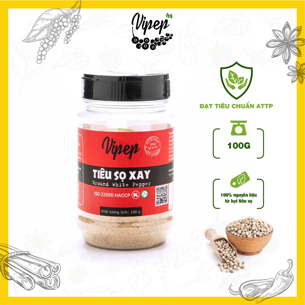 Tiêu Sọ Xay Vipep nguyên chất từ tiêu sạch (Nhiều Size 50gr - 100gr - 250gr)