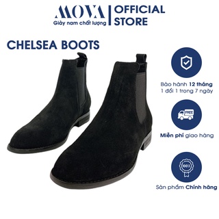 Chelsea boots da lộn cao cổ màu đen - giày chelsea boot nam da bò đế gỗ tăng chiều cao cho nam