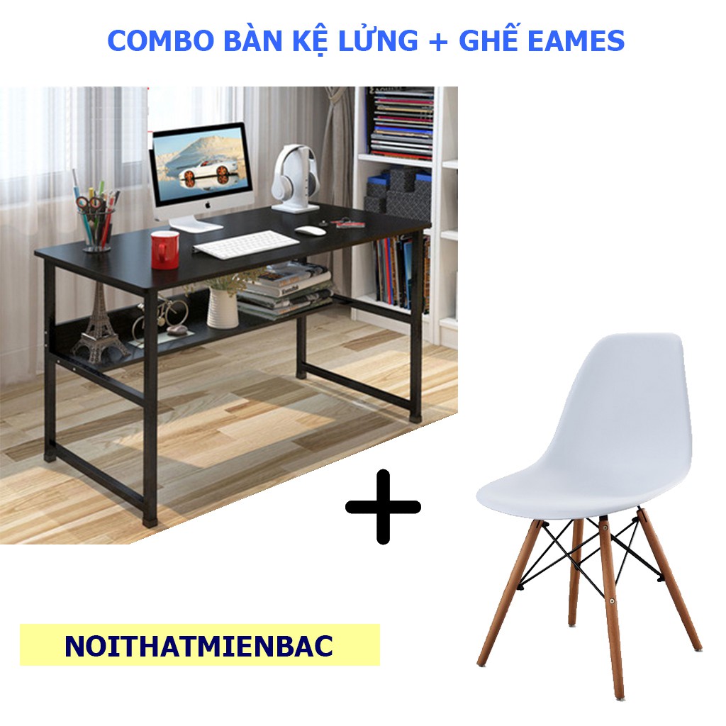 𝑩𝒐̣̂ 𝒃𝒂̀𝒏 𝒈𝒉𝒆̂́ làm việc học tập kèm ghế eames, mặt bàn bo góc và định vị lỗ bắt ốc lắp đặt dễ dàng