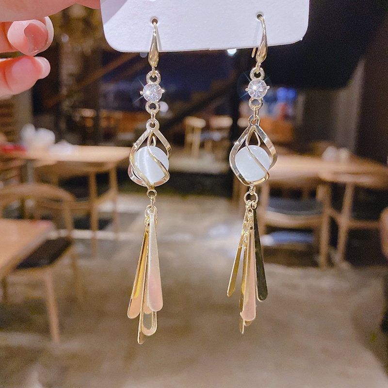 Đôi Khuyên Tai Dài Đính Đá Opal Thời Trang Cho Nữ