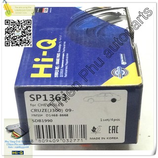 Má phanh chính hãng Hi-Q cho Cruze + Orlando + Lacetti (10 -) - Bố thắng sau. OEM Brake Pad :13408579 133192294 134044