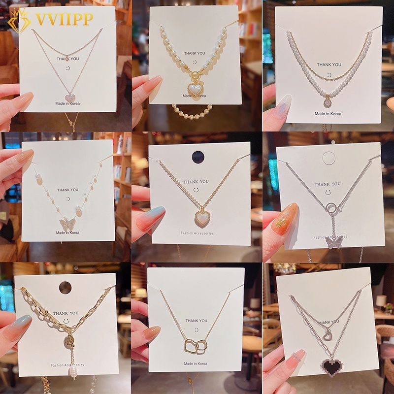 Vòng cổ Mặt Trái Tim/Bướm Đính Ngọc Trai/Đá Thời Trang Hàn Quốc