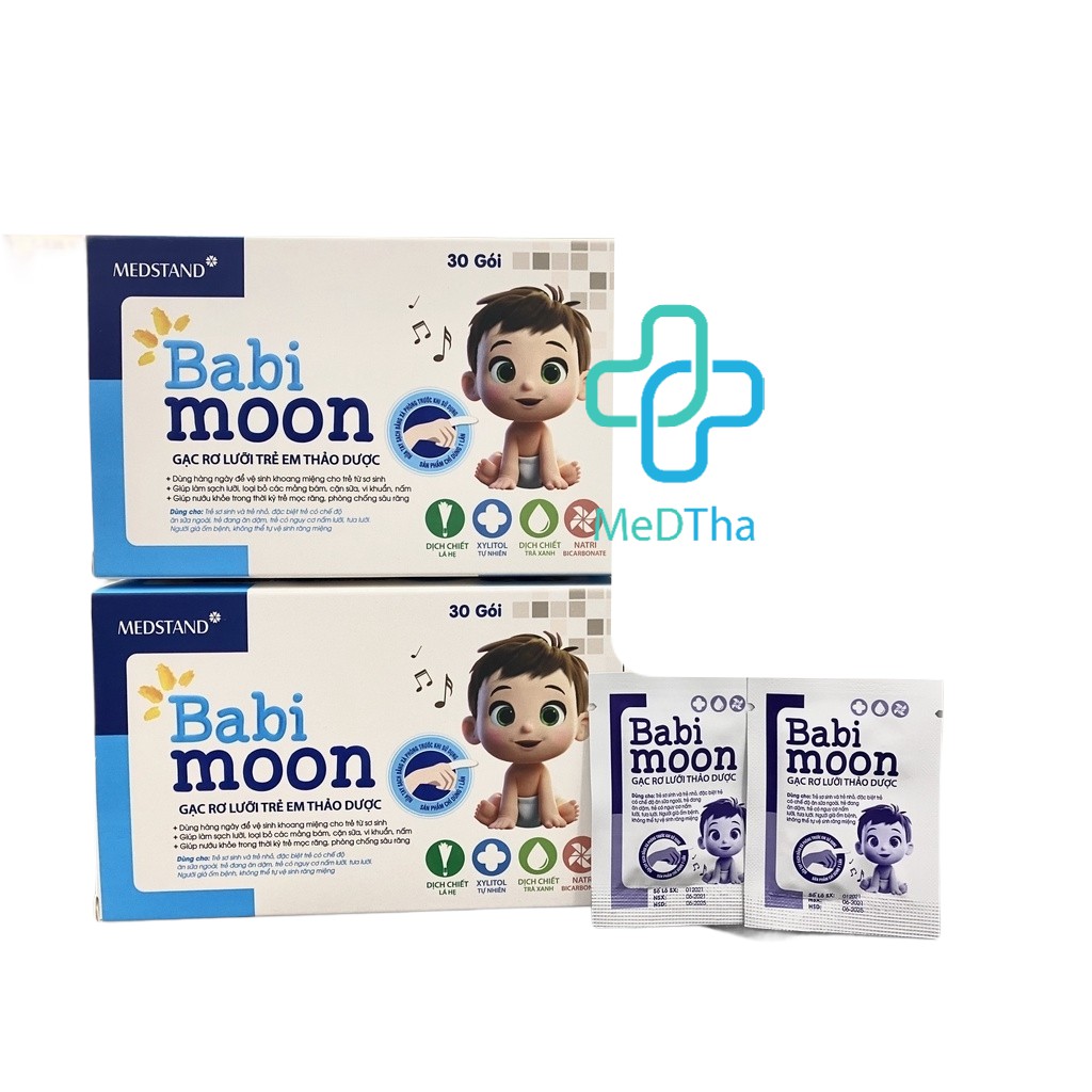 Babi moon - Gạc rơ lưỡi trẻ em từ Thảo dược, Vệ sinh miệng cho trẻ nhỏ, trẻ sơ sinh an toàn tiện lợi (Hộp 30 gói)