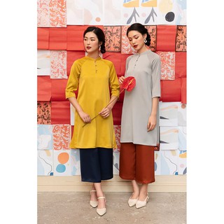 (2sun) [MOMOCO] Áo dài lụa nữ cổ trước xẻ M2480