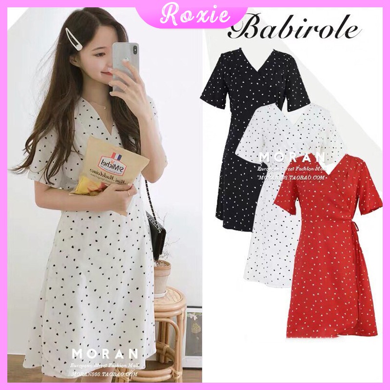 Đầm ulzzang dáng suông tiểu thư ngắn tay cổ tim họa tiết trái tim phong cách Hàn Quốc V09 - Roxie