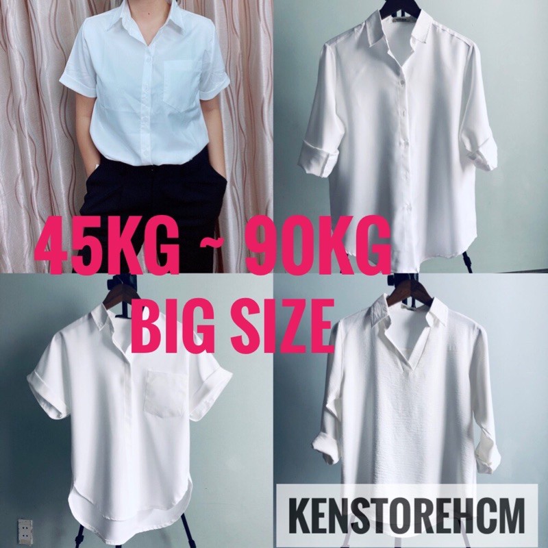 Áo Sơ Mi Nữ Trắng - Free size đến 85kg - BigSize NoBrand