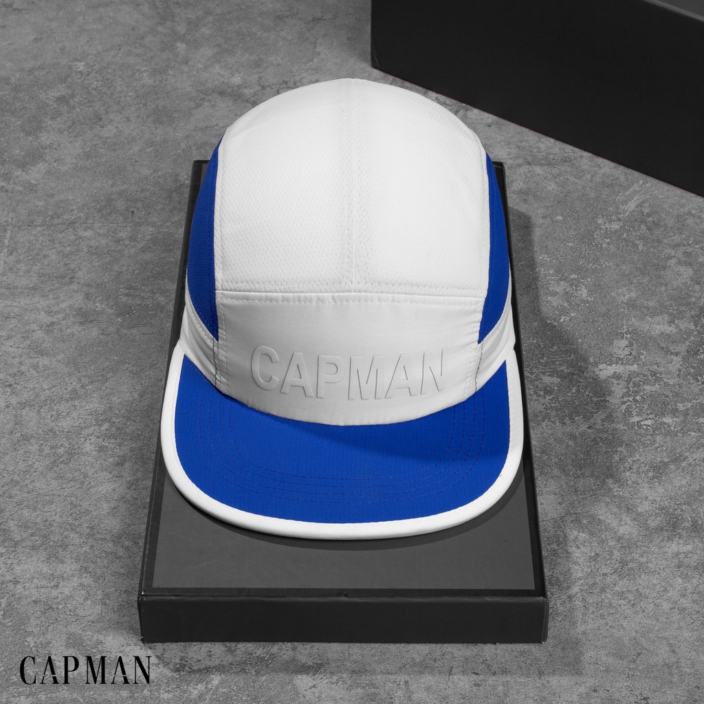 Mũ lưỡi trai CAPMAN chính hãng full box, nón kết nam snapback vải dù CM112 màu trắng xanh