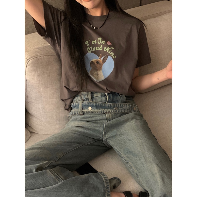 Áo Thun Nữ Cổ Tròn Ngắn Tay In Hình Thỏ Phong Cách Mới 49581