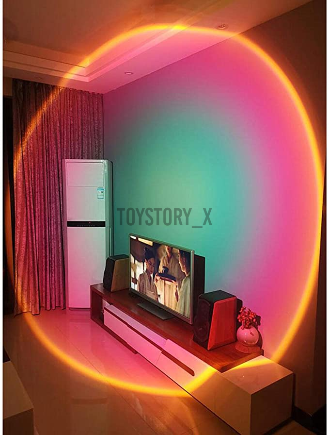 USB Sunset Projection Lamp Aesthetic Table Lamp Anti-glare LED Night Light Romantic Visual Experience Rainbow Projector Modern Atmosphere Light for Home Bedroom Coffe shop Background Wall Decoration