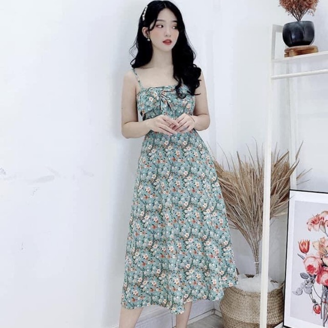 VÁY HAI DÂY HOA XANH NGỌC