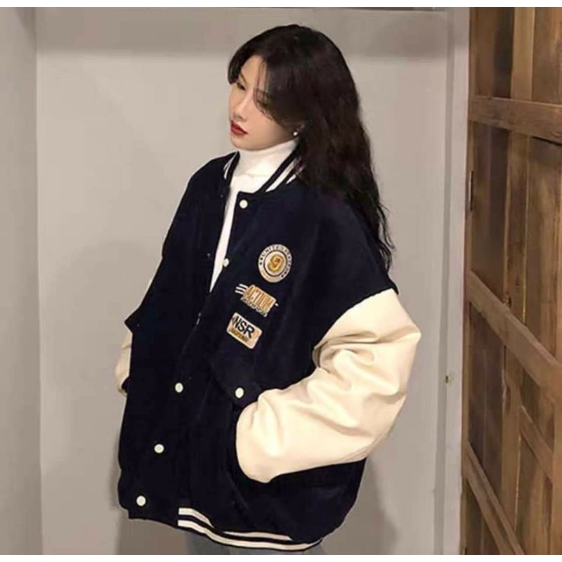 Áo khoác bomber nhung thêu hình logo siêu hot