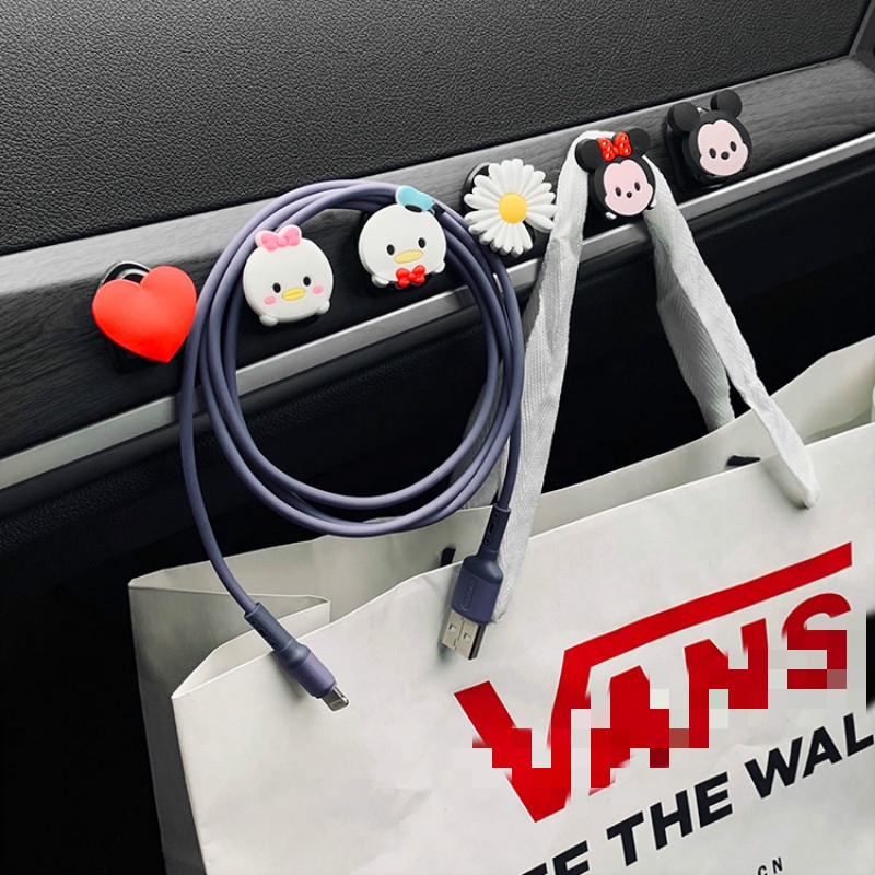 Móc Treo Dây Cáp Tai Nghe / Chìa Khóa / Túi Mua Sắm Bằng Nhựa Hình Mickey Minnie Doraemon Tự Dính Thông Dụng Dành Cho Xe Hơi