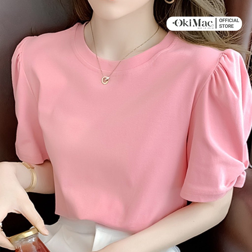 Áo thun nữ kiểu tay ngắn cổ tròn bèo nhún vai cotton thấm hút mồ hôi phong cách ulzzang Hàn Quốc thời trang nữ OKIMAC | BigBuy360 - bigbuy360.vn