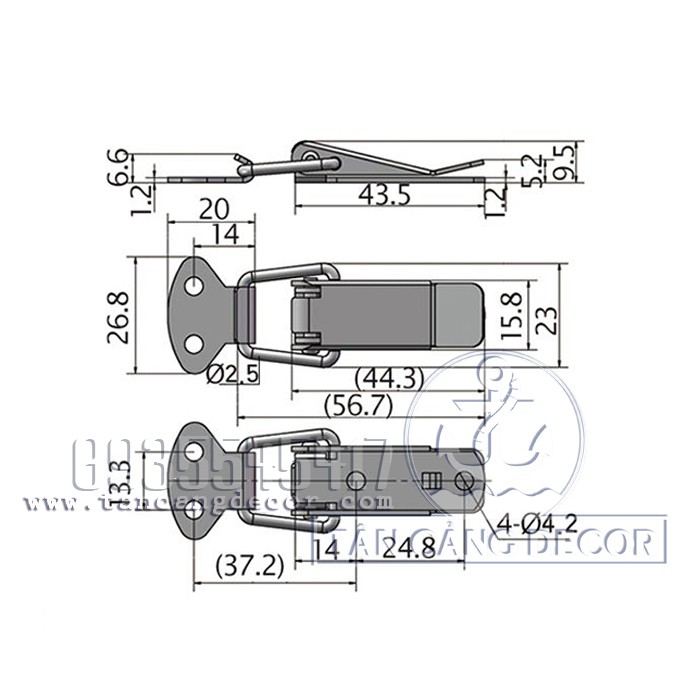 Khóa gài Inox 201 loại trơn size S 56.7mm - A050054