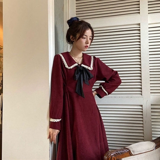 Đầm dài tay cổ thủy thủ xinh xắn cổ điển kiểu pháp dành cho nữ