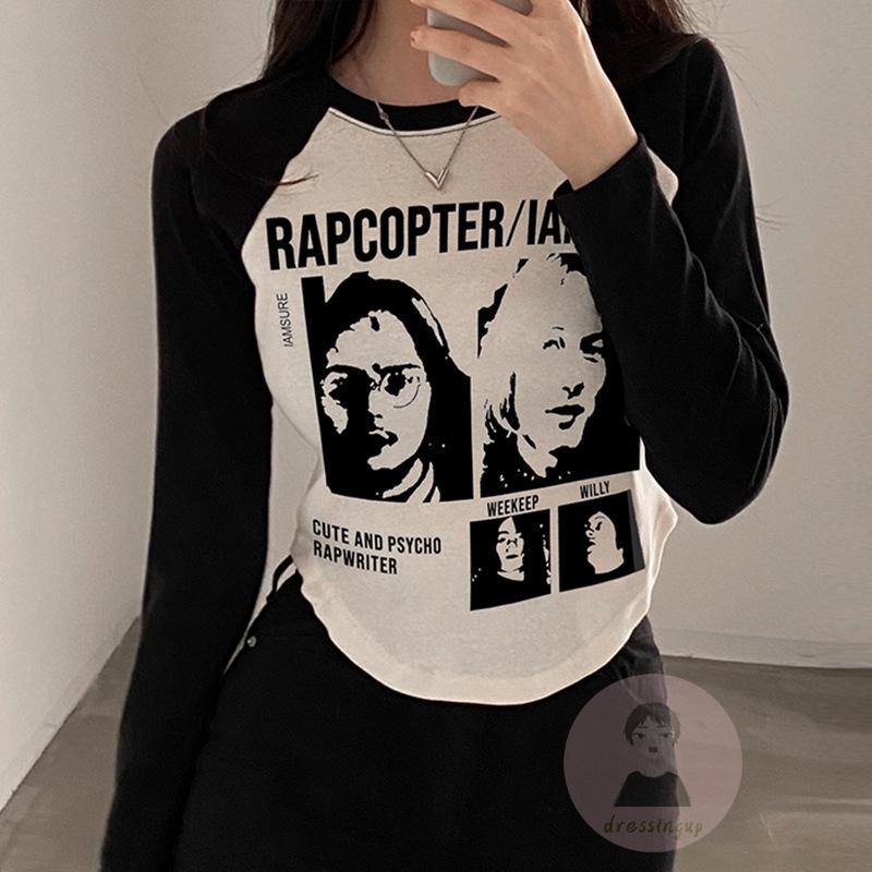 Áo Thun Lửng Tay Dài Cổ Tròn In Chữ Thời Trang Cho Nữ