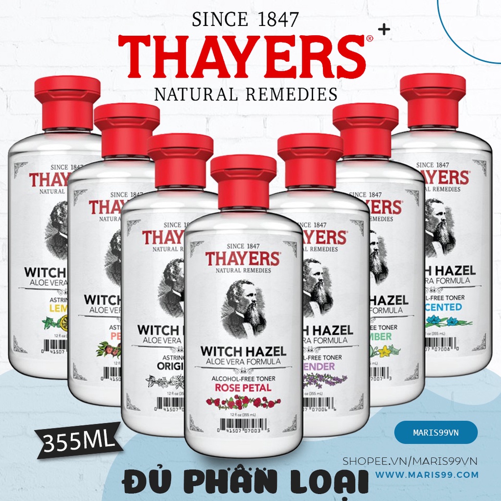 Nước Hoa Hồng Không Cồn Toner Thayers Witch Hazel; phân loại cho từng loại da 355ml