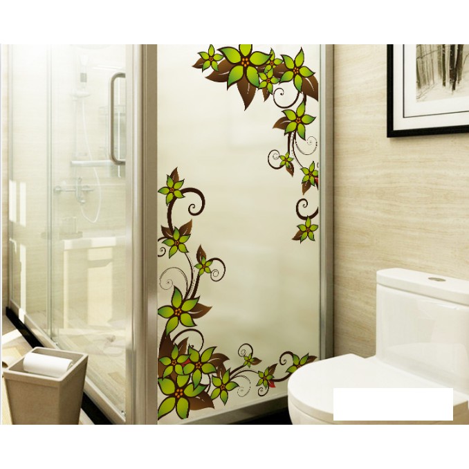 Decal Dán Kính Cao Cấp - Hoa Dây Leo Xanh Lá Đậm ( 60x116 )