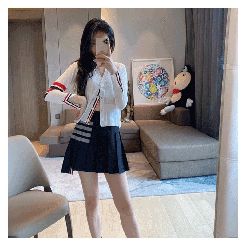 Chân váy SUXI thiết kế xếp ly dáng ngắn lưng cao họa tiết kẻ sọc phong cách Hàn Quốc cho nữ