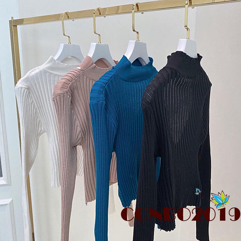 Áo len lửng tay dài cổ chữ V màu xanh/đen/trắng