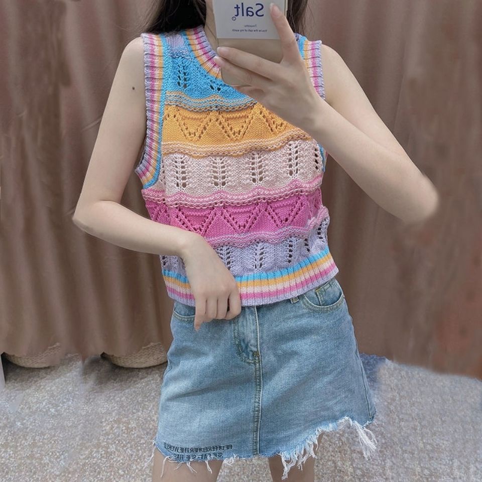 Áo Dệt Kim Sát Nách Kẻ Sọc Nhiều Màu Sắc Dễ Phối Đồ Thời Trang Cho Nữ  tao bao