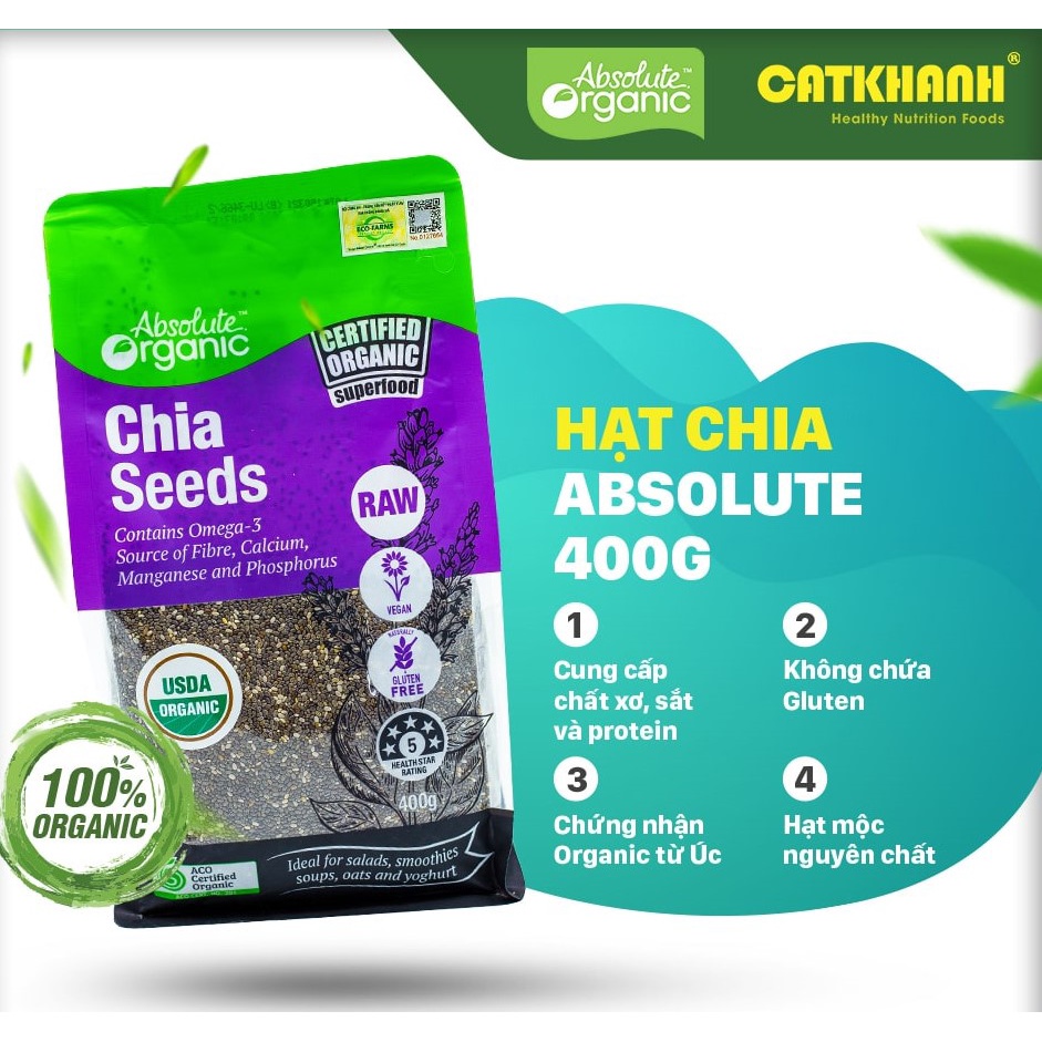 Hạt chia hữu cơ Absolute Organic túi 400gr-1kg