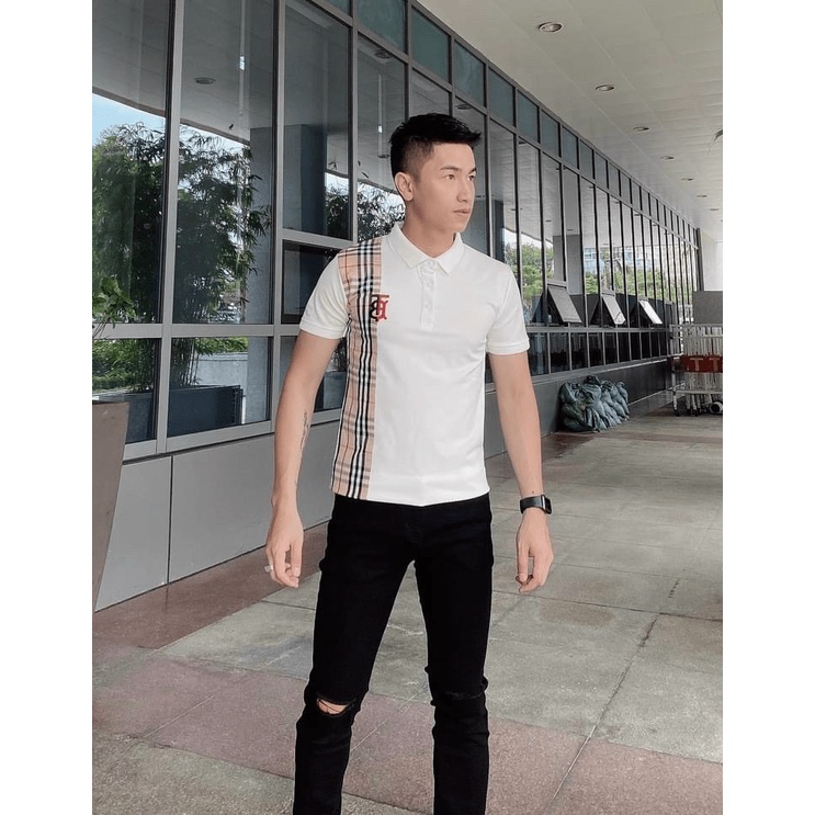 ÁO THUN NAM PHỐI HAI MÀU KEM VIỀN CARO ĐẸP SANG ĐẲNG CẤP