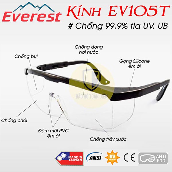 Kính bảo hộ chống bụi, chống tia UV nhập khẩu Chính hãng Everest EV-105 Đài Loan [SALE SẬP SÀN]