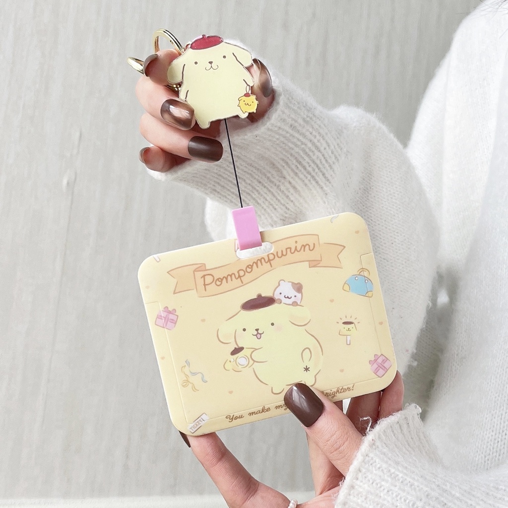 SANRIO Vỏ Cứng Đựng Thẻ Ngang Kèm Móc Khóa Kéo Căng Tiện Lợi