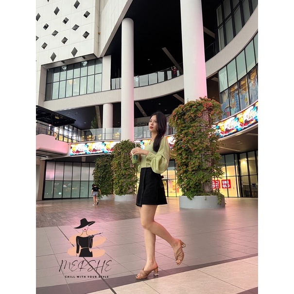 MERSHE • Chân Váy Chữ A Chỉ Nổi Buộc Nơ