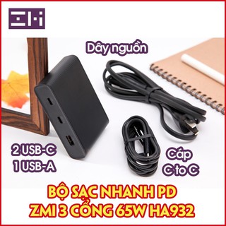Bộ sạc nhanh laptop điện thoại pd 3 usb zmi ha932 65w