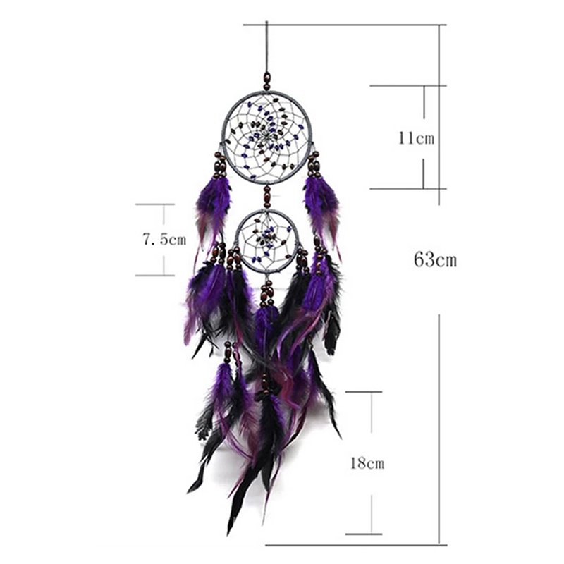 Dreamcatcher Đính Lông Vũ Màu Tím Treo Tường Trang Trí