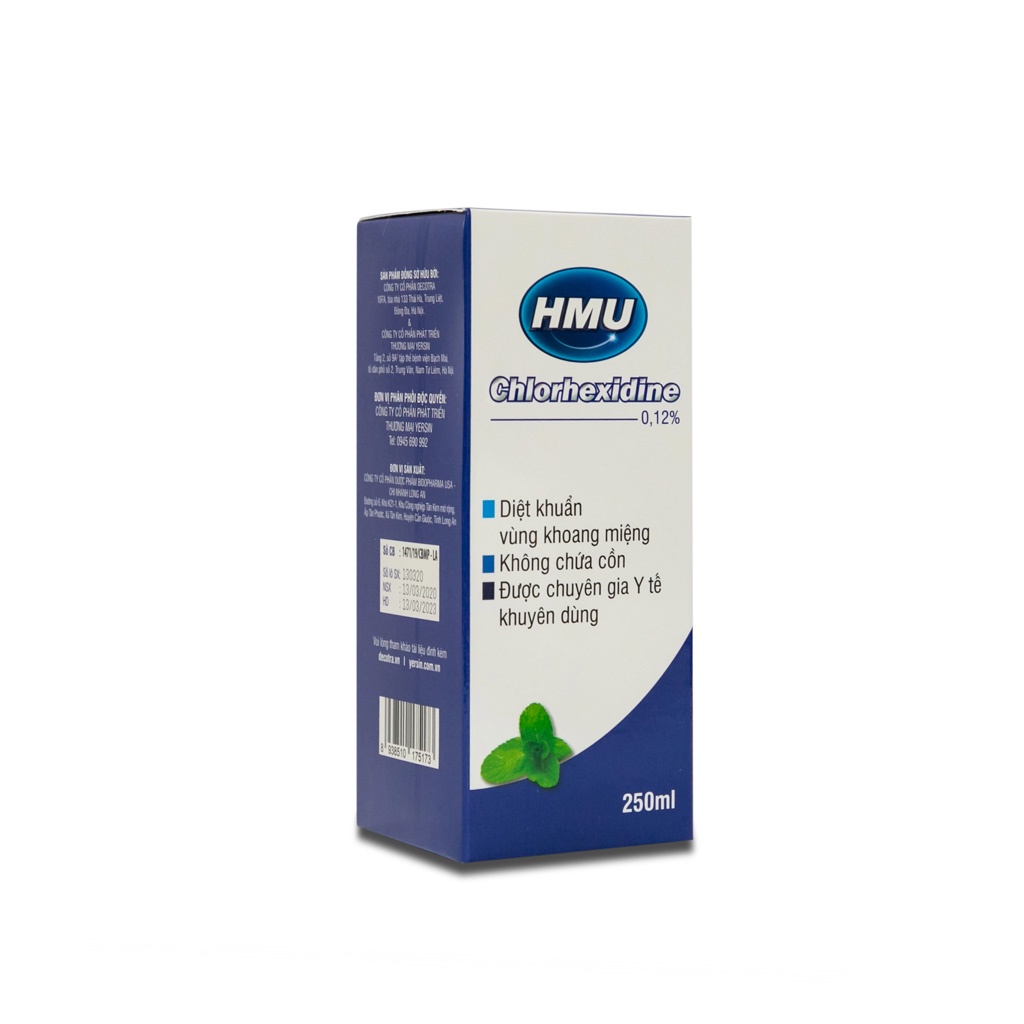 Nước súc miệng diệt khuẩn, sát khuẩn họng HMU Chlorhexidin 0,12% - Chai 250ml
