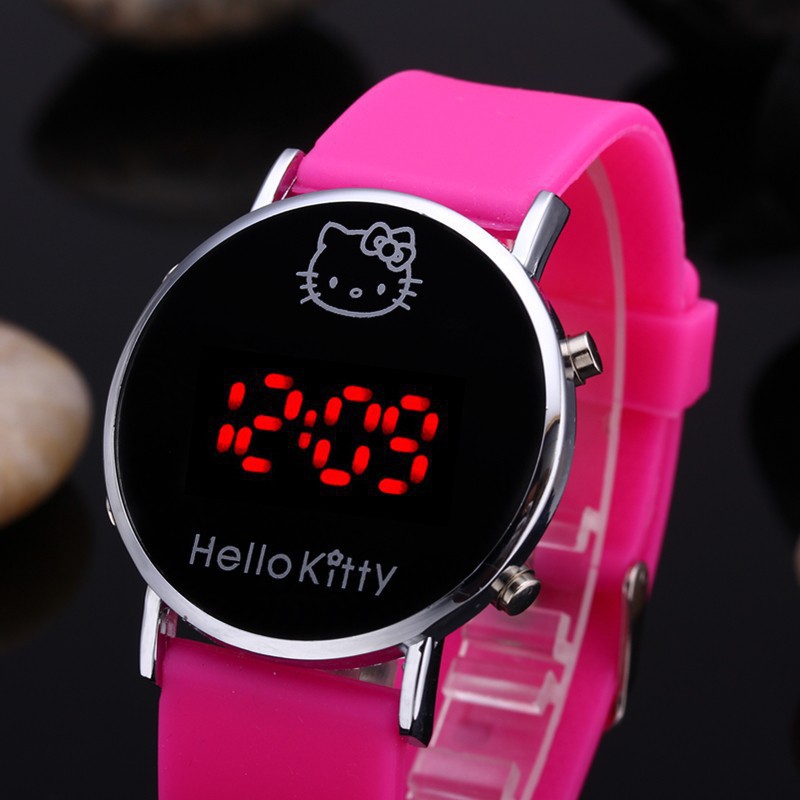 Đồng Hồ Điện Tử Dây Silicone Hình Hello Kitty