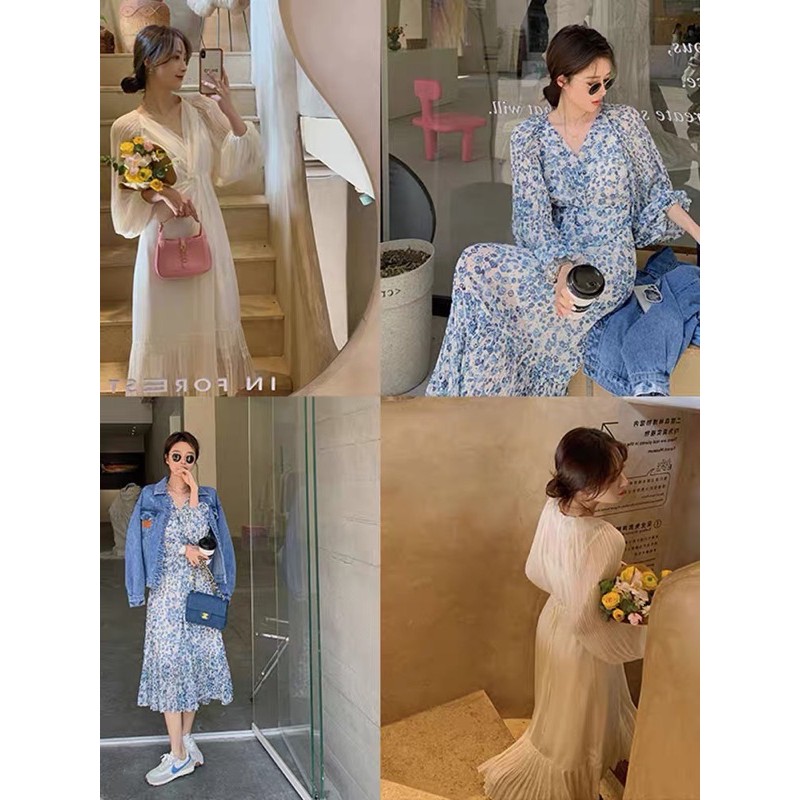 Ảnh thật: Đầm maxi tay bồng chiffon đuôi cá-ORD